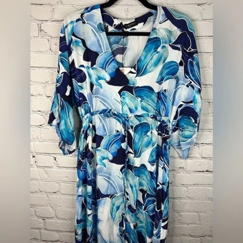Pietro Brunelli Verbena Maternity Maxi Dress Short Slit Sleeve Blue White Floral